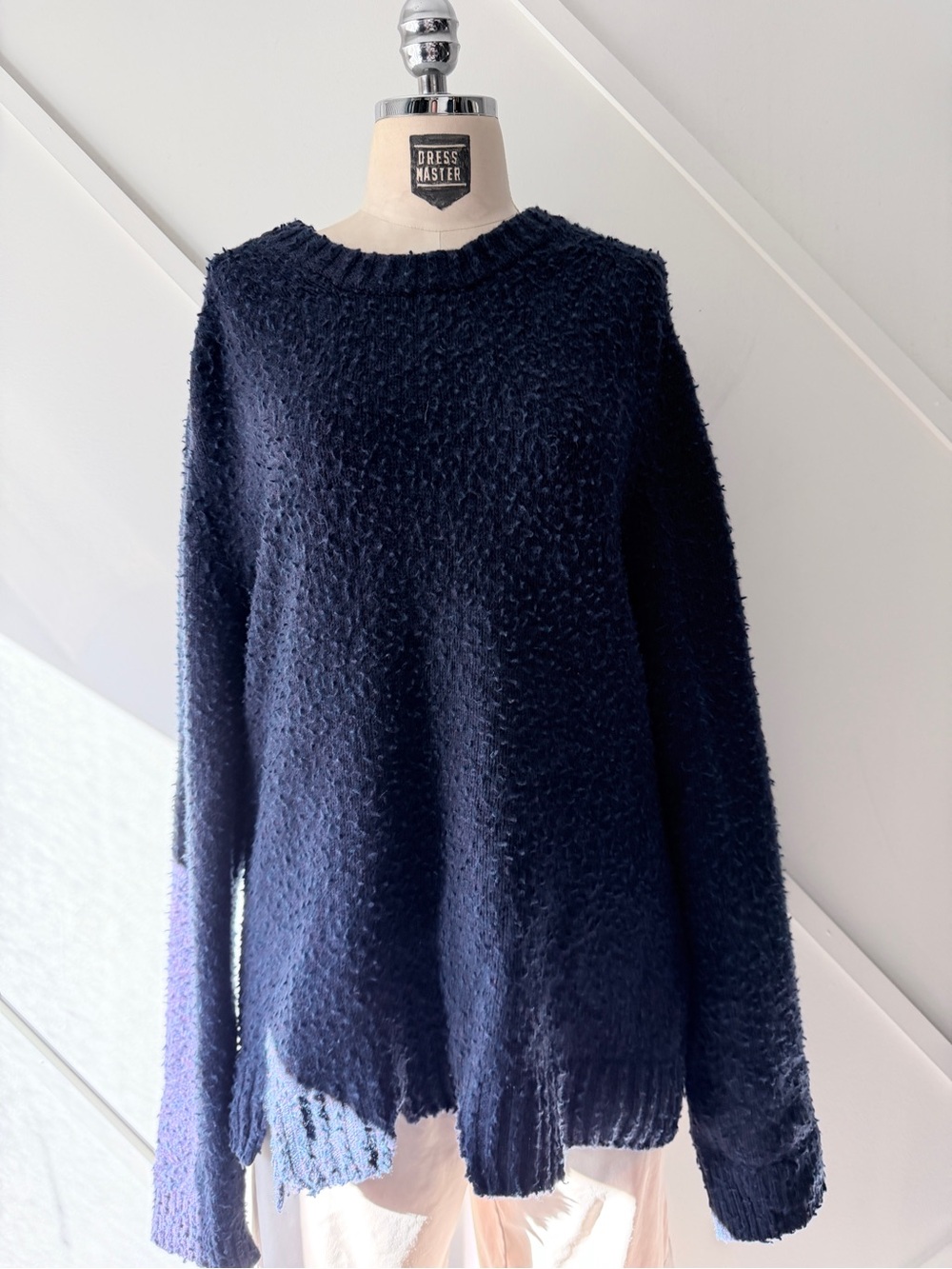 Maison Martin Margiela Distressed Bouclé Wool Sweater XL Navy Oversized